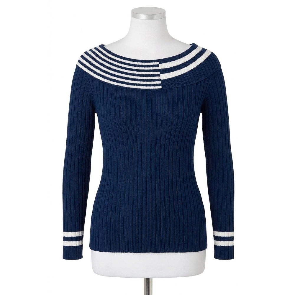 NEW ANGEL APPAREL braided sweater in navy/white